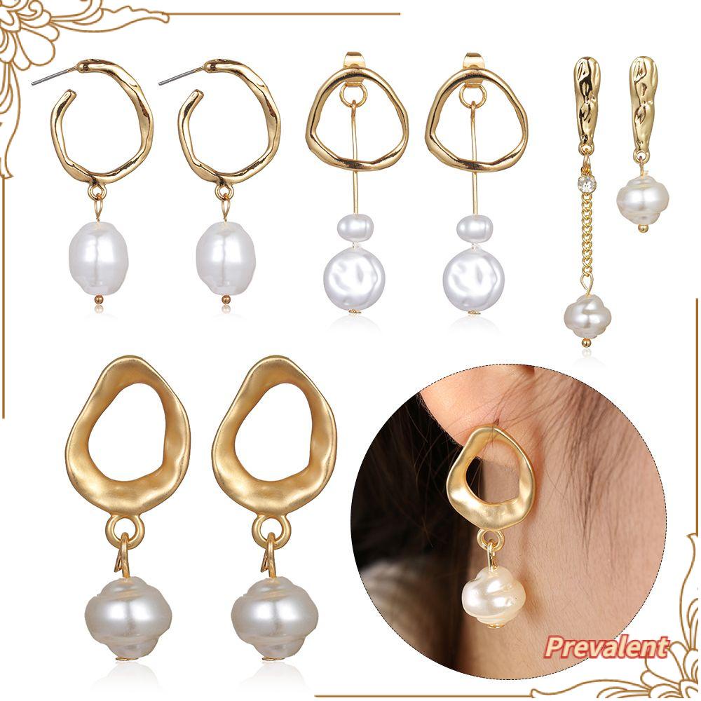 Preva Baroque Pearl Earrings Vintage Desain Korea Wanita Gadis Hadiah Geometris Lingkaran Tidak Teratur