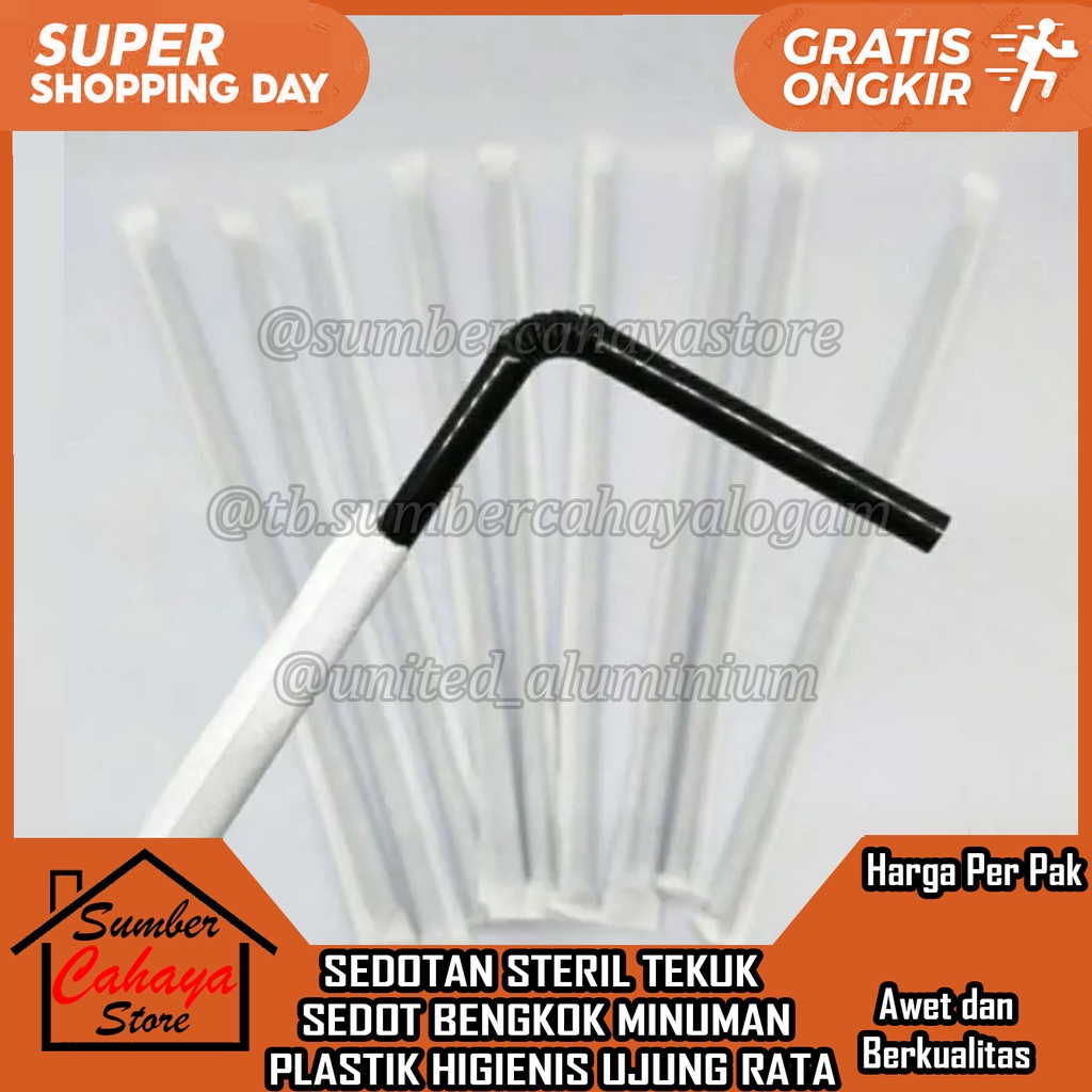 SEDOTAN TEKUK HITAM PUTIH STERIL HIGIENIS BENGKOK BUNGKUS KERTAS ISI 500 PCS SEDOT PLASTIK PELASTIK 