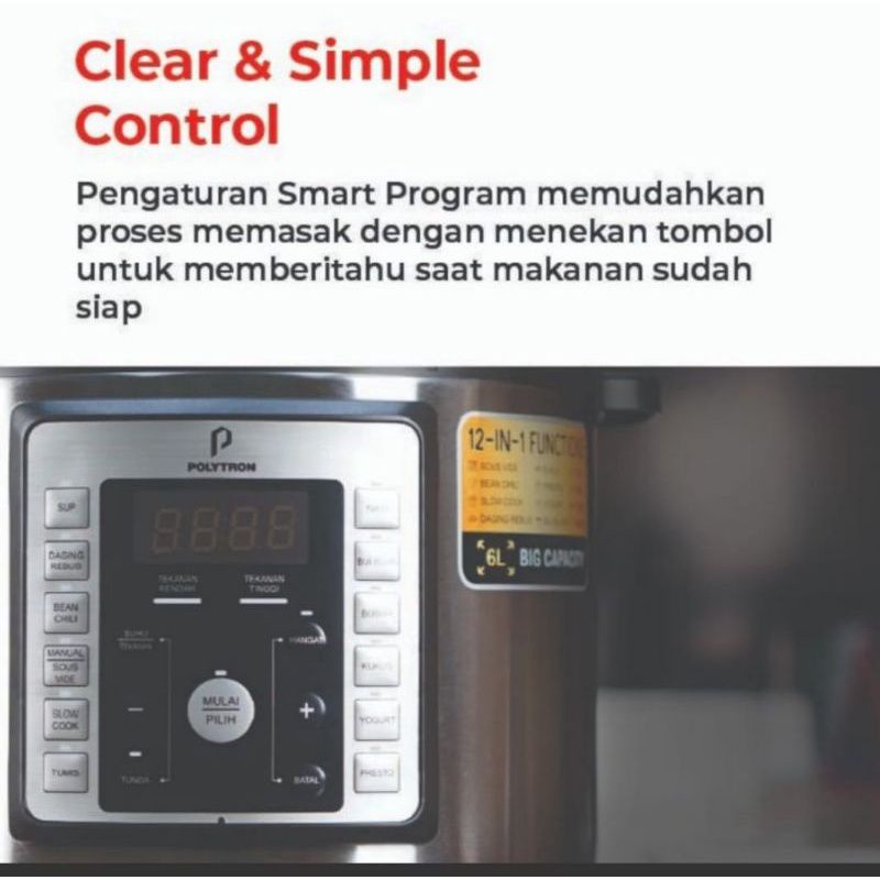 POLYTRON PRC501 Tiara Pot Pro Smart Multicooker 6 Liter 900 Watt Presto