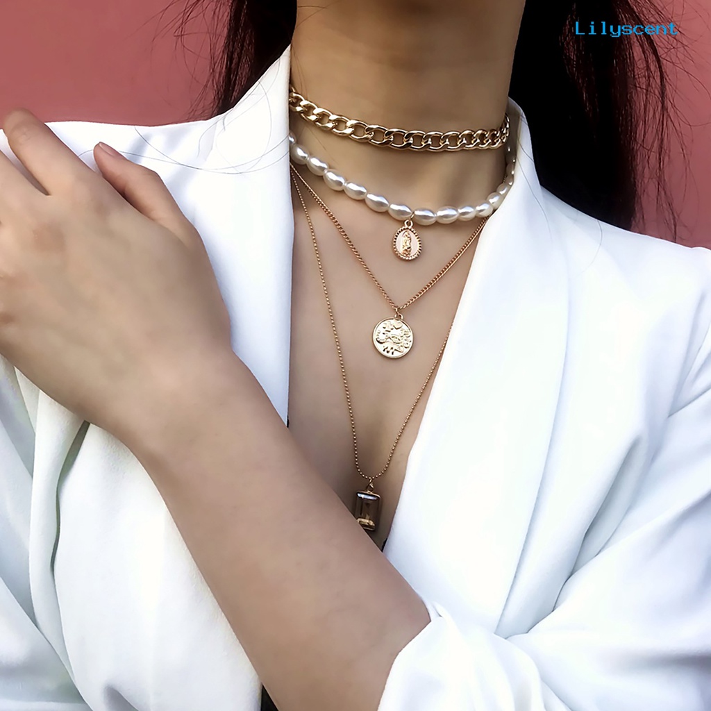 [LS] Liontin Vintage Kalung Multilayer Dekorasi Perhiasan Eye-catching Untuk Club