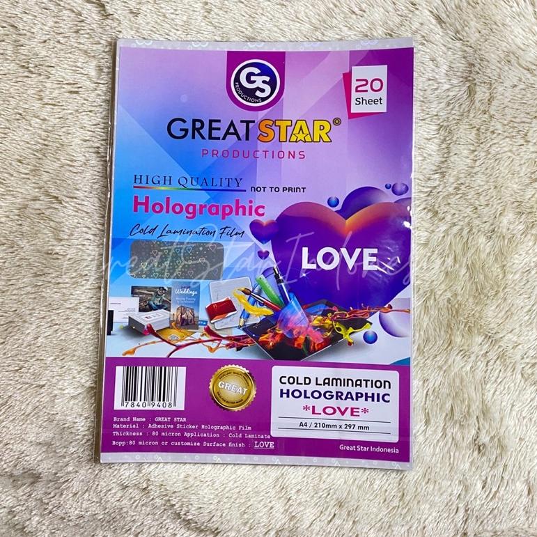 

[Etalase](X95H)-♥☞) Cold Lamination Film Holographic Love A4/20 top produk