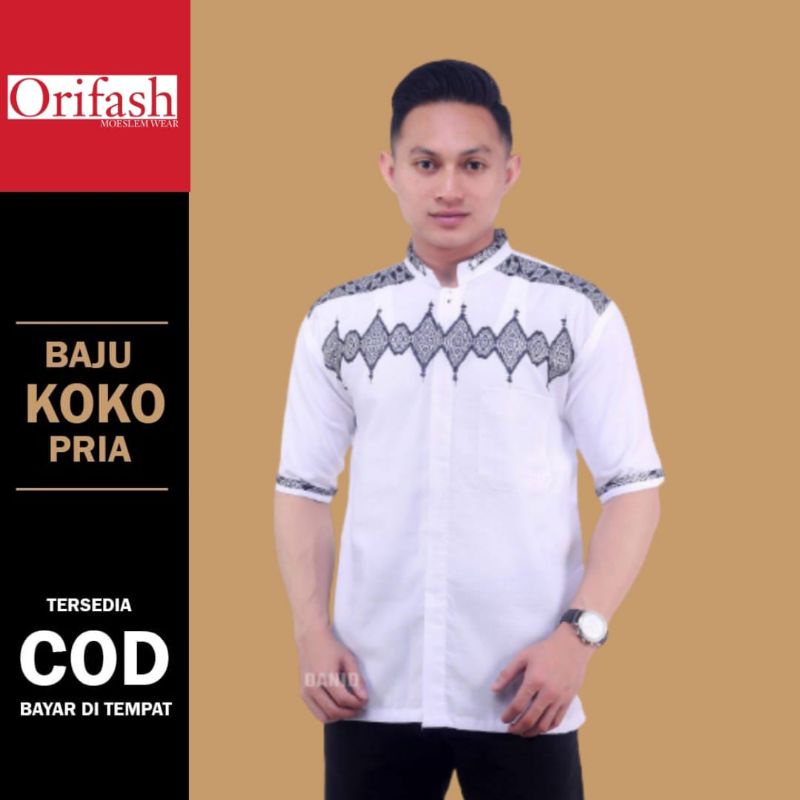 Baju koko pria bordir lengan pendek dewasa Size M L XL