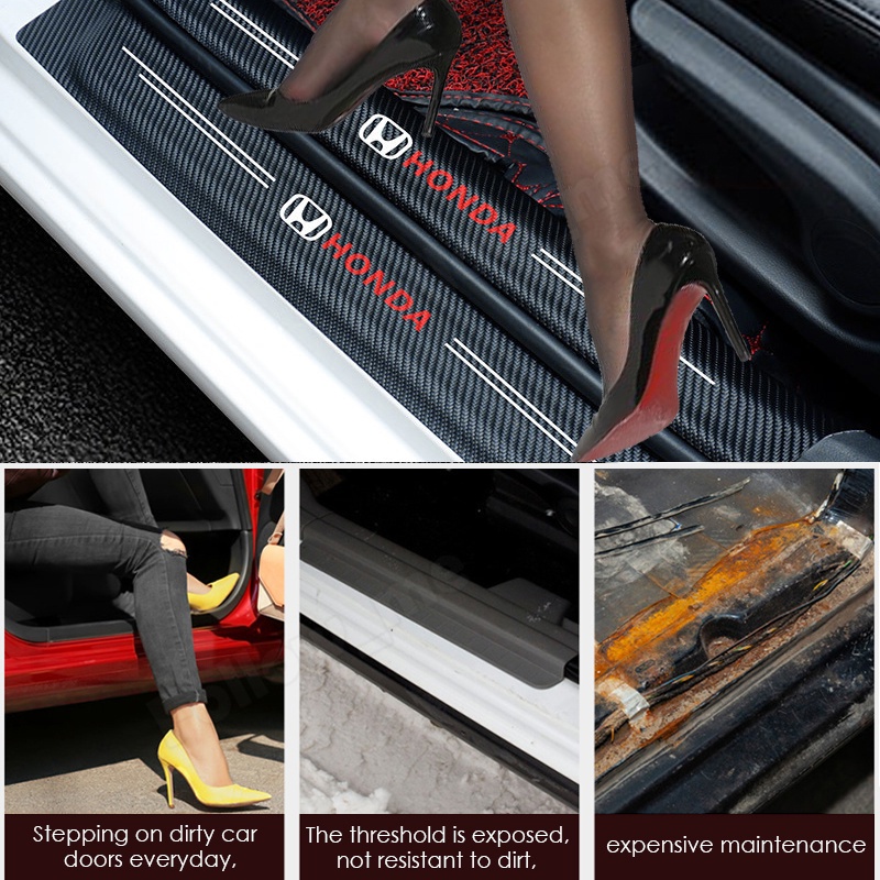 4buah strip Ambang Mobil 3D Serat Karbon Pelindung Pintu Stiker pedal Kaki anti-Tabrakan Perlindungan Stiker Dekoratif