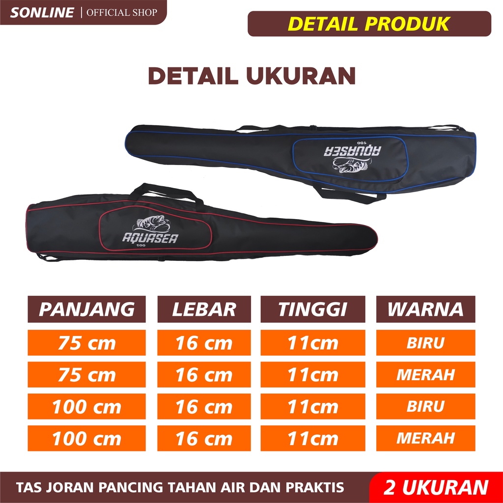 SONLINE -Tas Pancing Brother Ukuran 75cm &amp; 100cm Warna Merah Biru Waterproof Awet TASBR