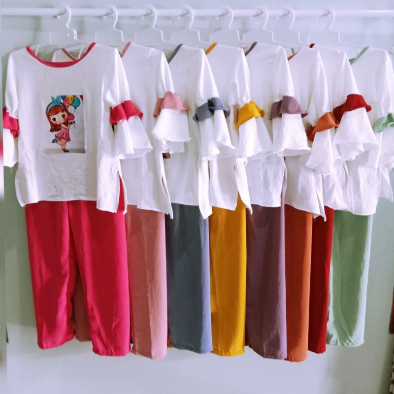 ONE SET VIRAL 1-7 THN CRINGKLE AIRFLOW/SETELAN ANAK OVERSIZE VIRAL/SETELAN ANAK PEREMPUAN KEKINIAN