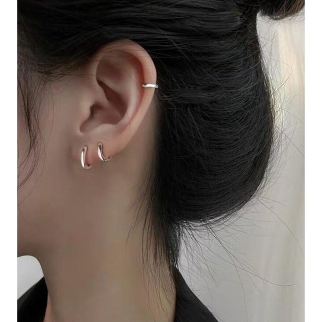 Korea Y2K Anting Perak Wanita Hypoallergenic Elegan Golden Hoop Earring Perhiasan Aksesoris