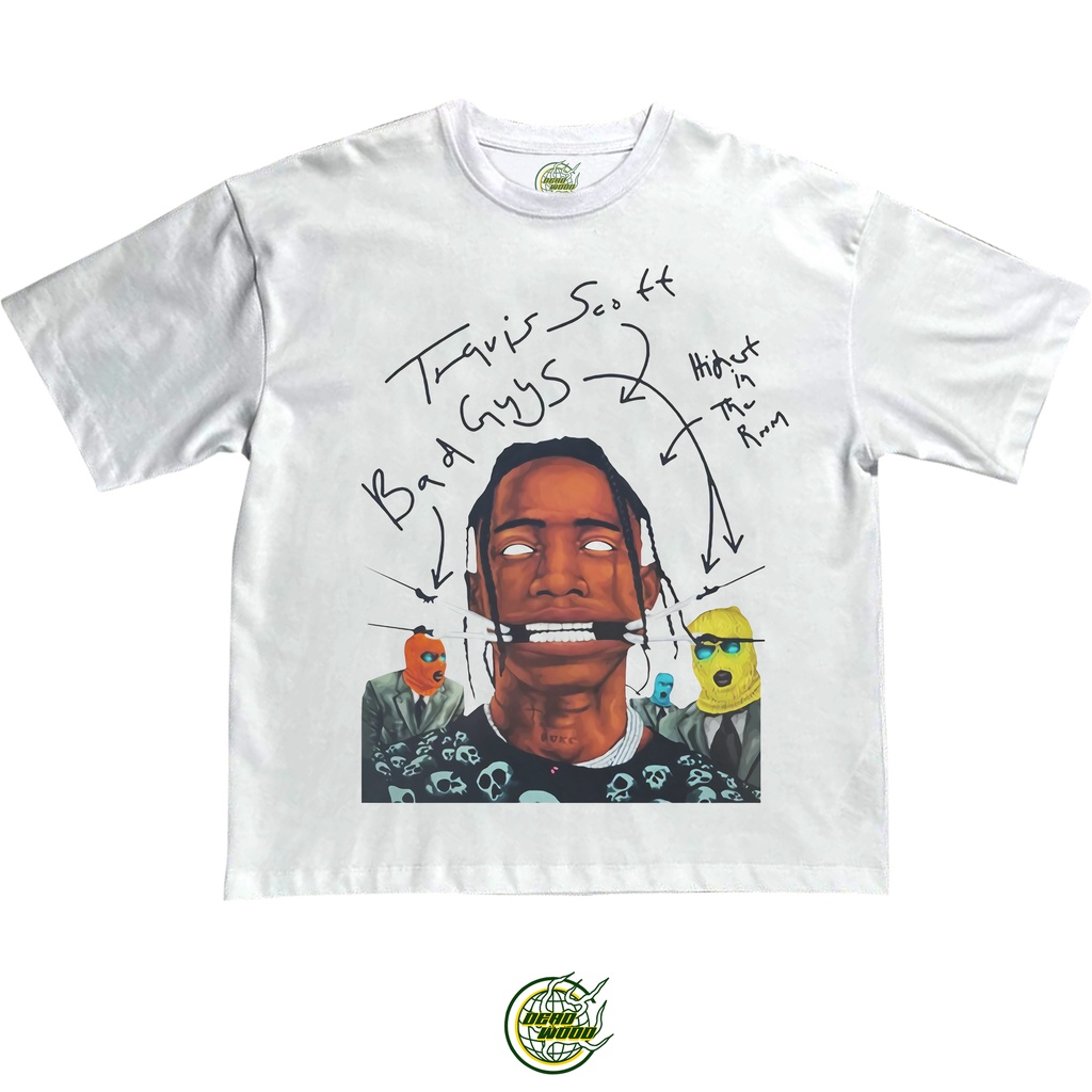 OVERSIZED WHITE VINTAGE BAD GUYS HIDEST IN THE RUN TRAVIS SCOTT RAP TEE STYLE