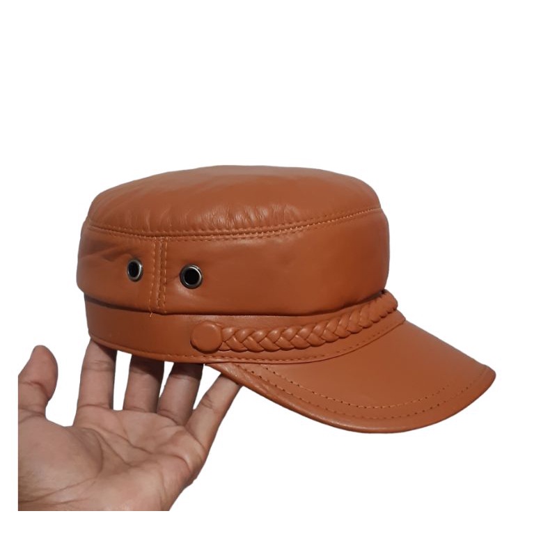 Topi Pelaut Pria Dewasa Kulit Asli Garut Model Nahkoda Kulit Domba Asli