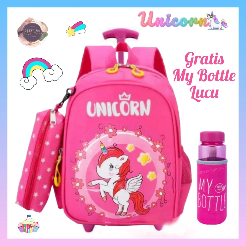 Tas Ransel Troli Anak Perempuan Unqrn 2 In 1 Khusus Untuk Sekolah Anak Tk &amp; SD