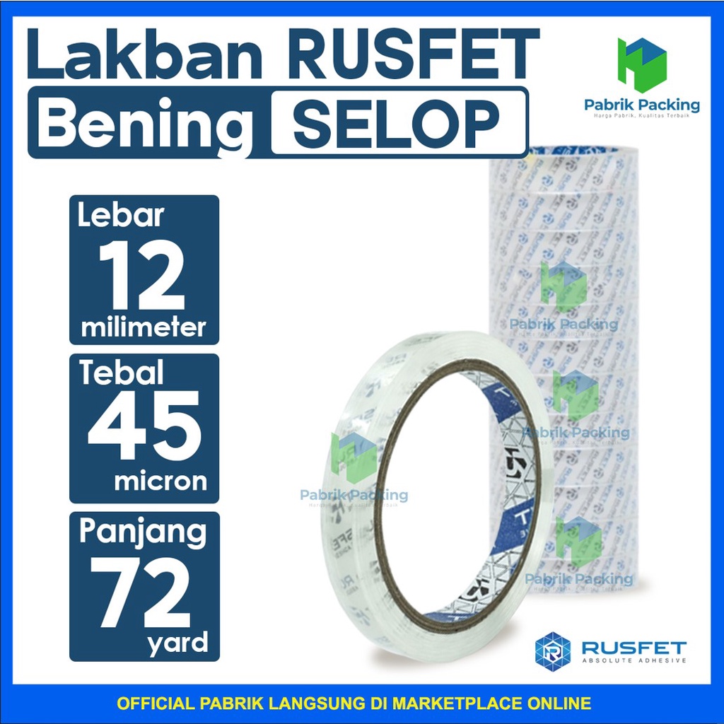 

Lakban Rusfet Super Clear 0.5inch / 12mm x 72yard Premium Termurah Per Selop