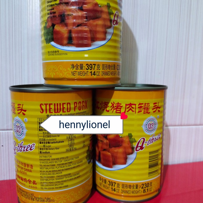 

Q3 Stewed Pork Iga Babi Kaleng/Ang Sio Bak 397Gr(Non Halal Tx0327