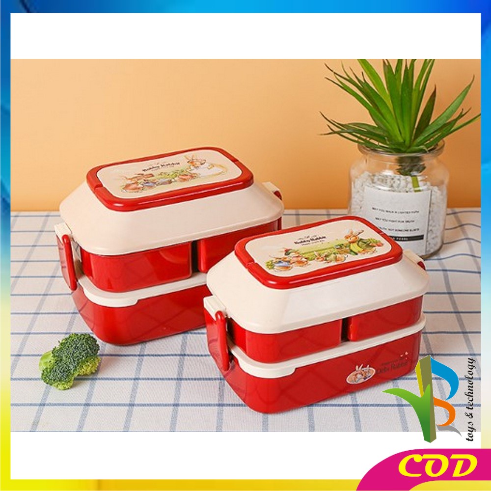 RB-C758 Tempat Makan 2 Susun Lunch Box Anti Tumpah / Kotak Makan Siang / Kotak Bekal Set Sendok Garpu