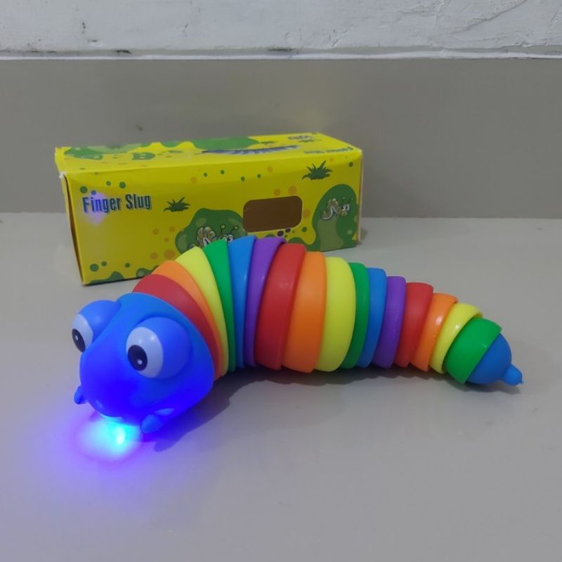 Mainan Sensorik Finger Slug Rainbow Ulat Fleksibel Anak Laki Perempuan