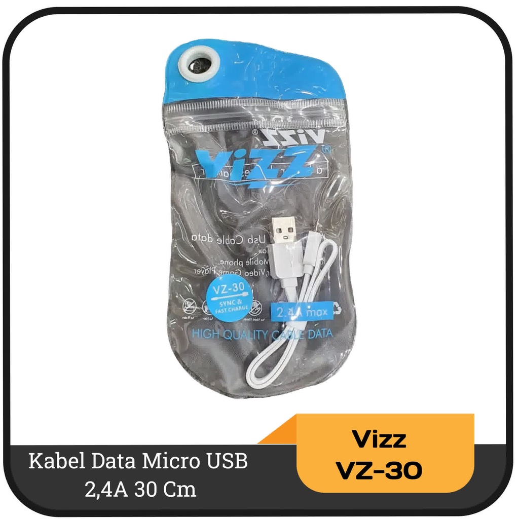 Kabel data Micro USB Vizz VZ-30 Fast Charging 2.4A max 30 cm - Putih