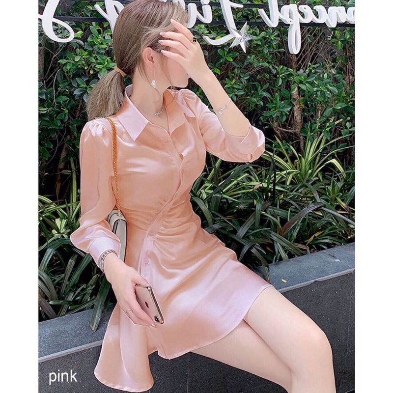 Dress Korea Vintage Agnes Korean Style Dress Kondangan Baju Wanita Kekinian Bahan Satin Silk