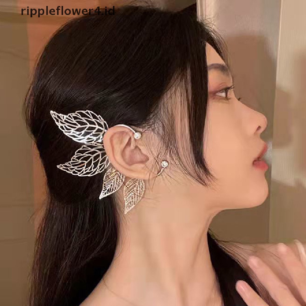 {rippleflower4.id} 1pc Chic Elf Manset Telinga Maple Leaf Berlubang Zircon Leaf Cosplay Peri Anting Klip Untuk Wanita Perempuan Pernikahan Ear Cuff Perhiasan~