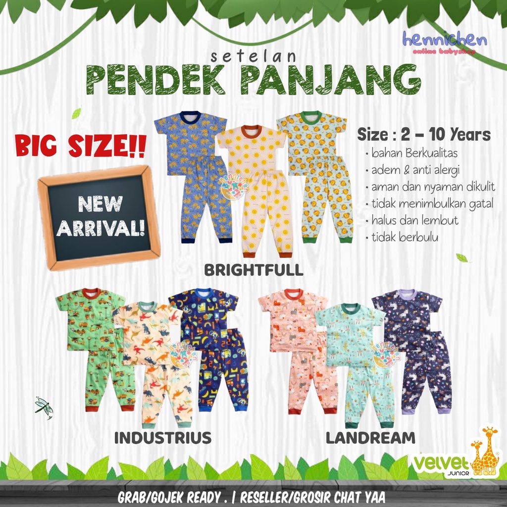 VELVET setelan piyama anak Big Size Velvet Junior 2 3 4 5 6 7 8 9 10 Baju Pendek Celana Panjang