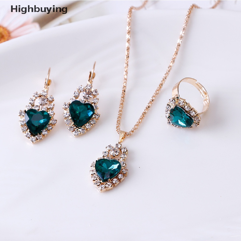 Hbid Fashion Ladies Set Perhiasan Romantis Hati Pengantin Pernikahan Kalung Cincin Set Anniversary Ulang Tahun Valene Day Gift Glory