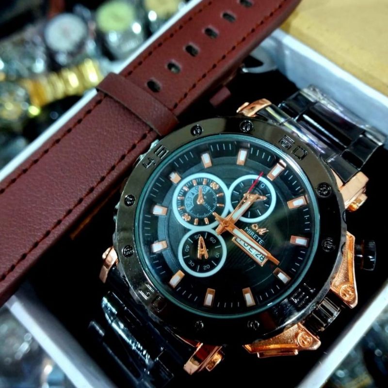 New COD!!!!! Mirete Jam Tangan Pria Analog Original Import | Realpick | Tanggal Hari Aktif | Water Resistant | Free Tali Kulit | Terlaris | Termurah | Jam Tangan Pria Tahan Air | Jam Tangan Pria Bayar Cod