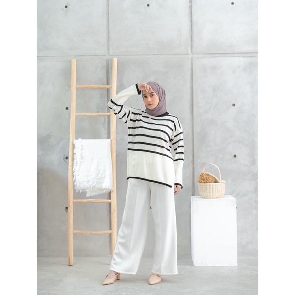 ZETA SWEATER RAJUT KNIT MODEL GARIS LIS ATASAN HIJAB MUSLIM TANGAN PANJANG ABG BIGSIZE MELAR