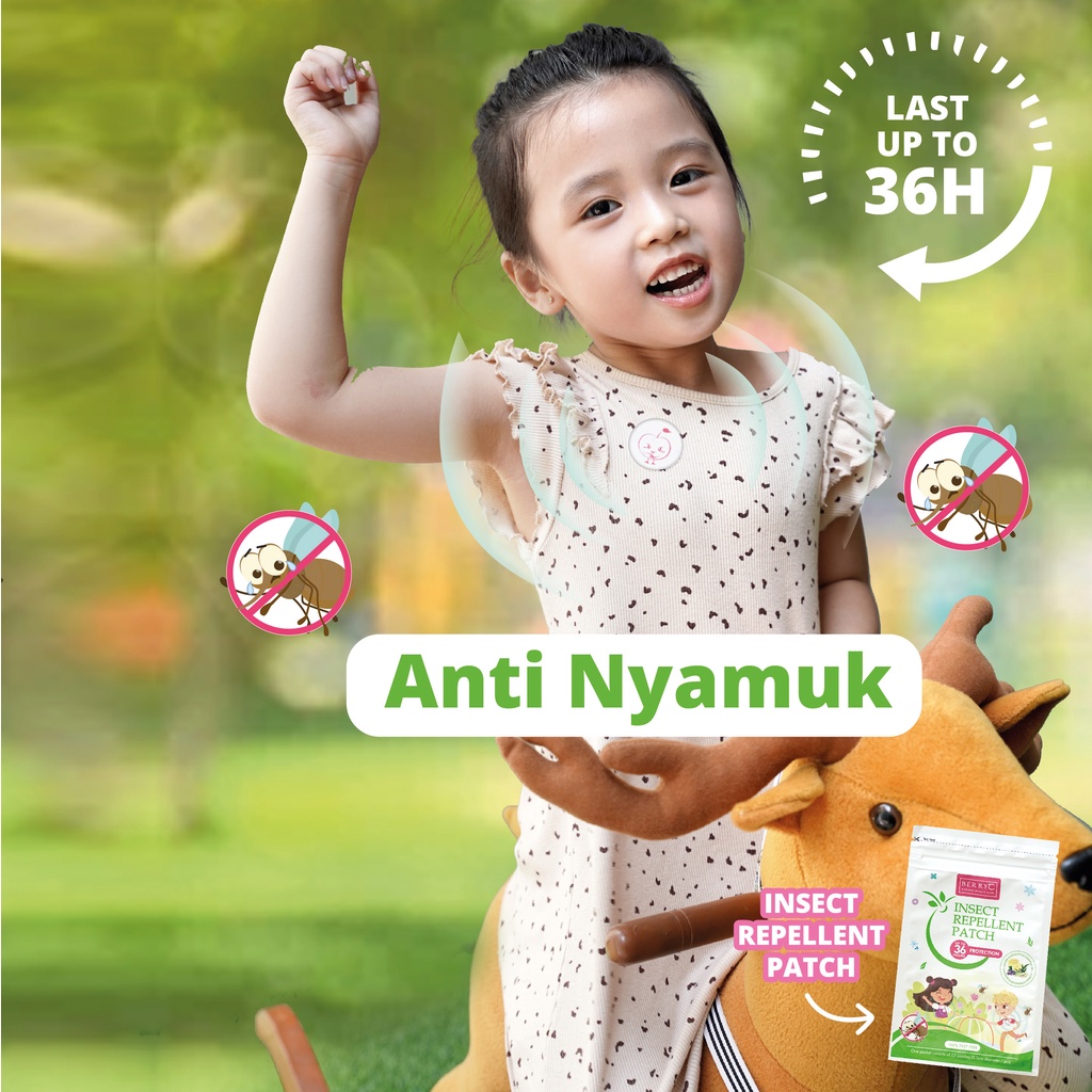 BerryC Mosquito &amp; Insect Repellent Patch 12/84 Stiker Anti Nyamuk Natural Ampuh + Aman Untuk Bayi dan Anak label stiker serangga essential oil skin safe sensitive sensitif baby kids active outdoor mozzie mosquitoes bugs bite anti pengusir no deet outdoor