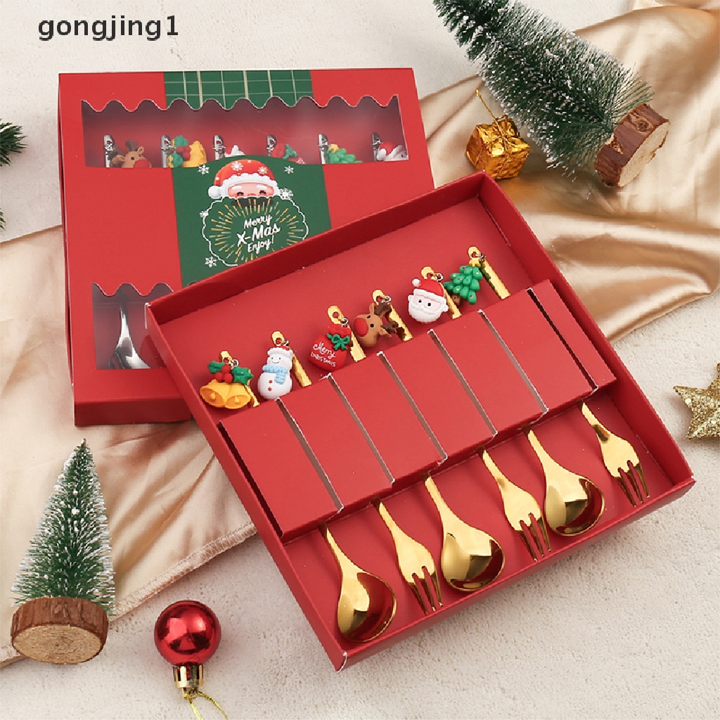 Ggg 4 /6Pcs Sendok Kopi Elk Stainless Steel Sendok Es Krim Dessert Tea Spoon Untuk Hadiah Natal Aksesoris Dapur Peralatan Makan Dekorasi ID