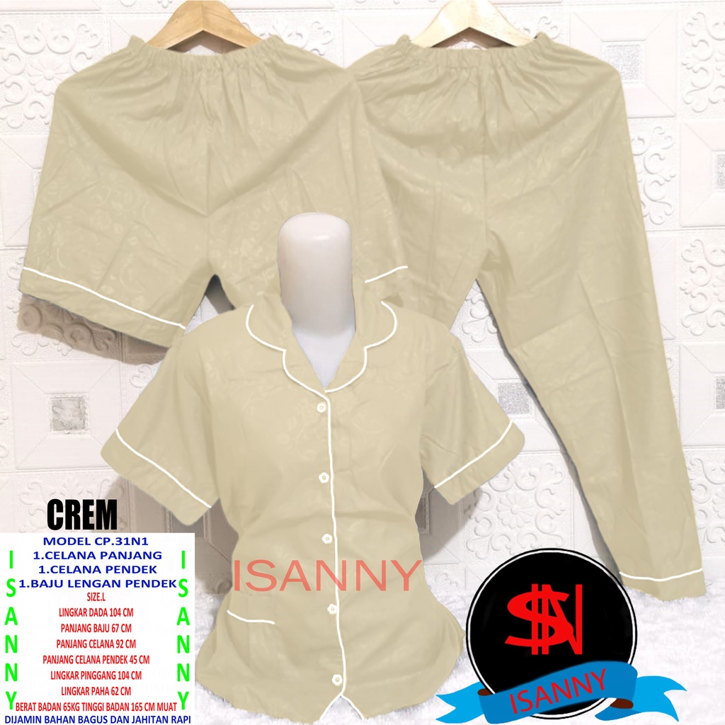 ISANNY PIYAMA SET 3IN1 SIZE M/SATIN EMBOS/BAJU TIDUR DEWASA/WARNA TERBANYAK/READY STOCK