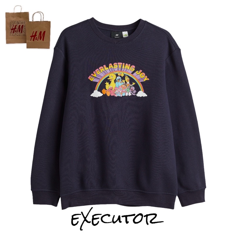 ( 8.8 ) Crewneck Sweatshirt H&amp;M Unisex Sablon Everlasting Joy Biru Navy Dongker, Flecee Katun Lembut, Free Papperbag