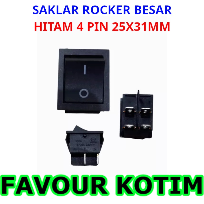 ROCKER SWITCH POWER SAKLAR 4 PIN KAKI KOTAK BESAR ON-OFF HITAM FVKOTIM