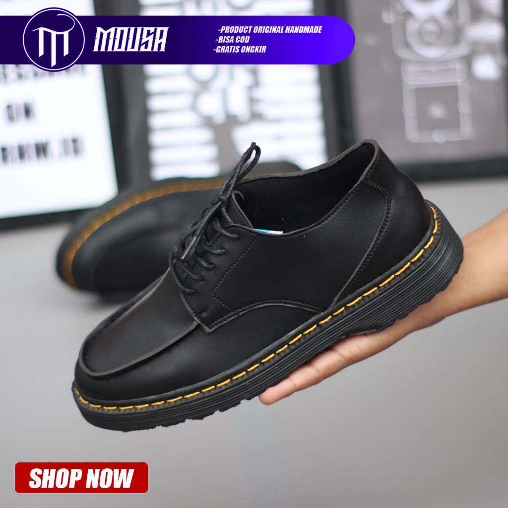 Sepatu Formal Pantofel Docmart Low Boots Kerja Hitam Mousa Lumo