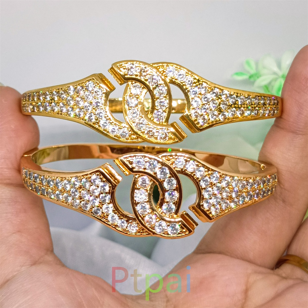 gelang tangan wanita Xuping berlapis emas dengan mata zicron Bracelet lapis emas