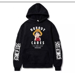 COD - Jaket Hoodie One Piece Monkey D Luffy NOBODY CARES Maroon Premium Untuk Anak Usia 6- 9 Tahu Dan 10-15 Tahun Bahan Flece Tebal - Jaket Hoodie Anak One Piece D Luffy Kekinian Terlaris