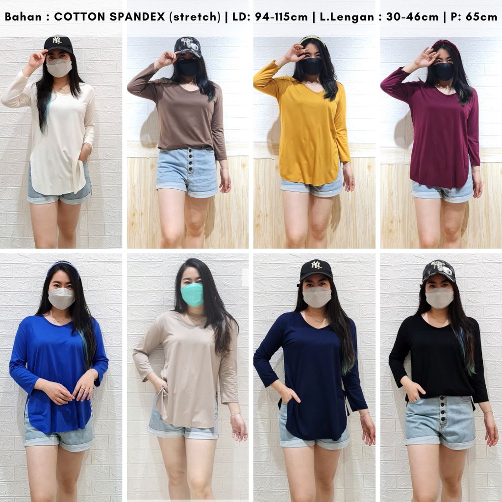 3696 kaos camelia oneck slit kaos polos lengan panjang