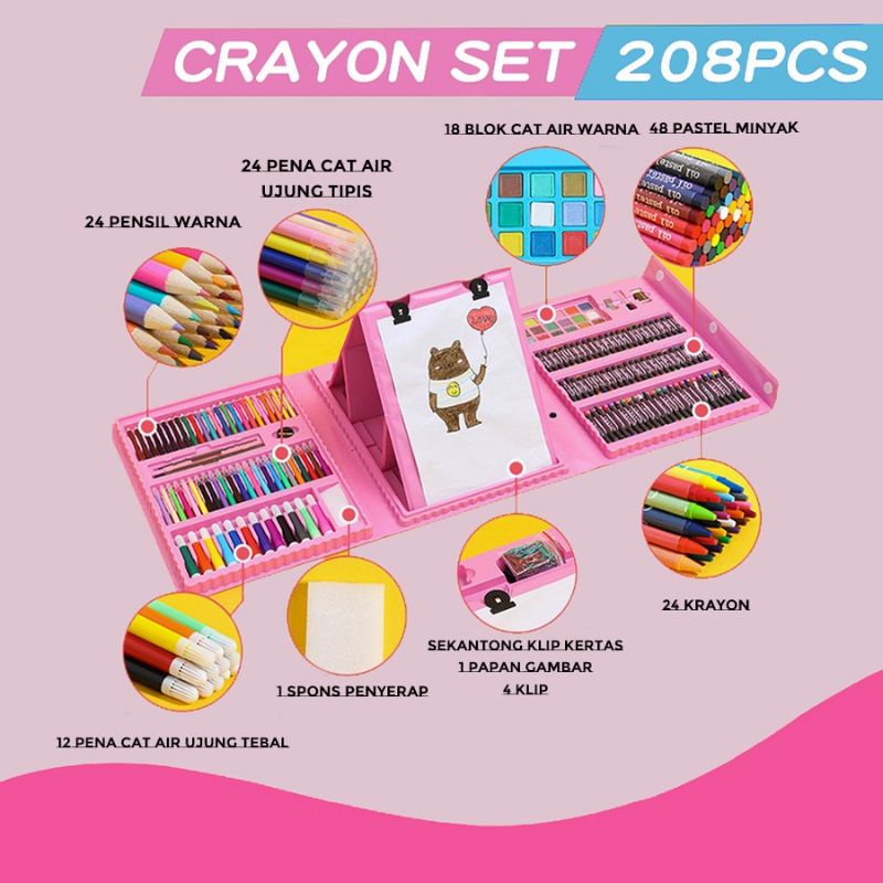 208 PCS CRAYON SET/ ART SET/ KRAYON MEWARNAI DAN MENGGAMBAR/ KRAYON MURAH ORIGINAL