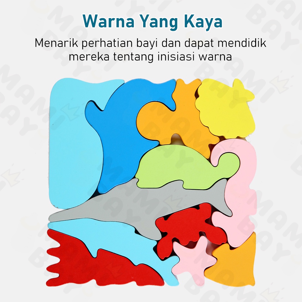 Mamibayi Puzzle Kayu Hewan 3D Mainan Puzzle Edukasi Anak