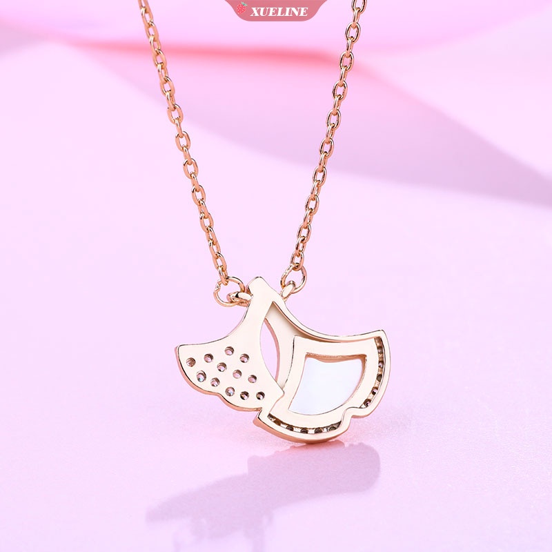 Indah Perhiasan shell ginkgo Daun Liontin Kalung Perempuan rose gold Disepuh Asli Desain Tanabata Festival Hadiah Hari Valentine [ZXL]