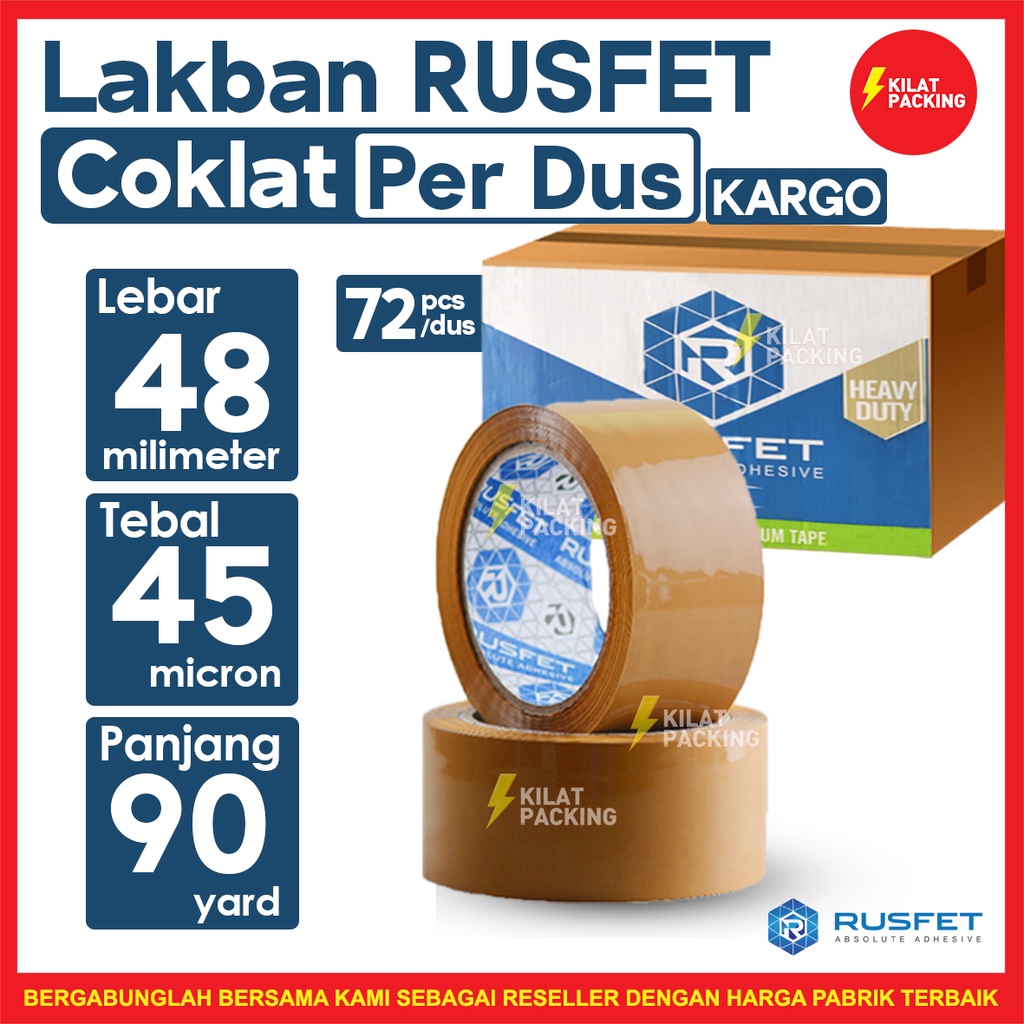 

Lakban Rusfet Coklat Premium Quality 48 mm x 90 yard Dus