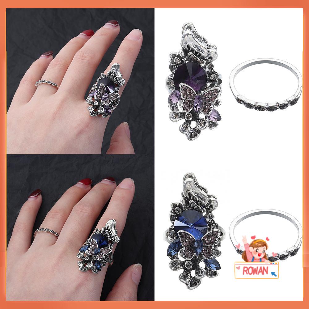 R-flower Amethyst Set Cincin Hadiah Panas Untuk Wanita Perhiasan Pernikahan Butterfly Ring