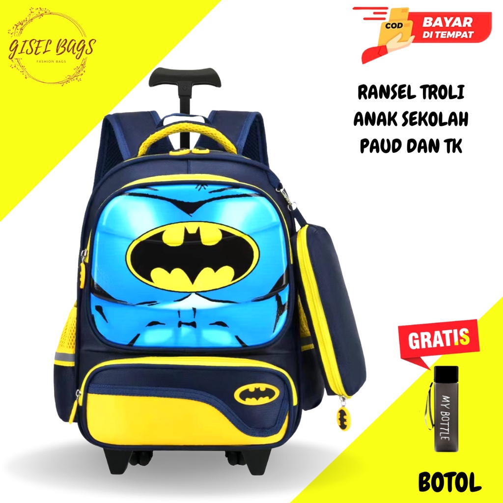 12.12 Tas Trolley Anak Laki Laki Sekolah TK / PG / PAUD KANTUNG Coin Sponge Anti Air Lengkap motif karakter