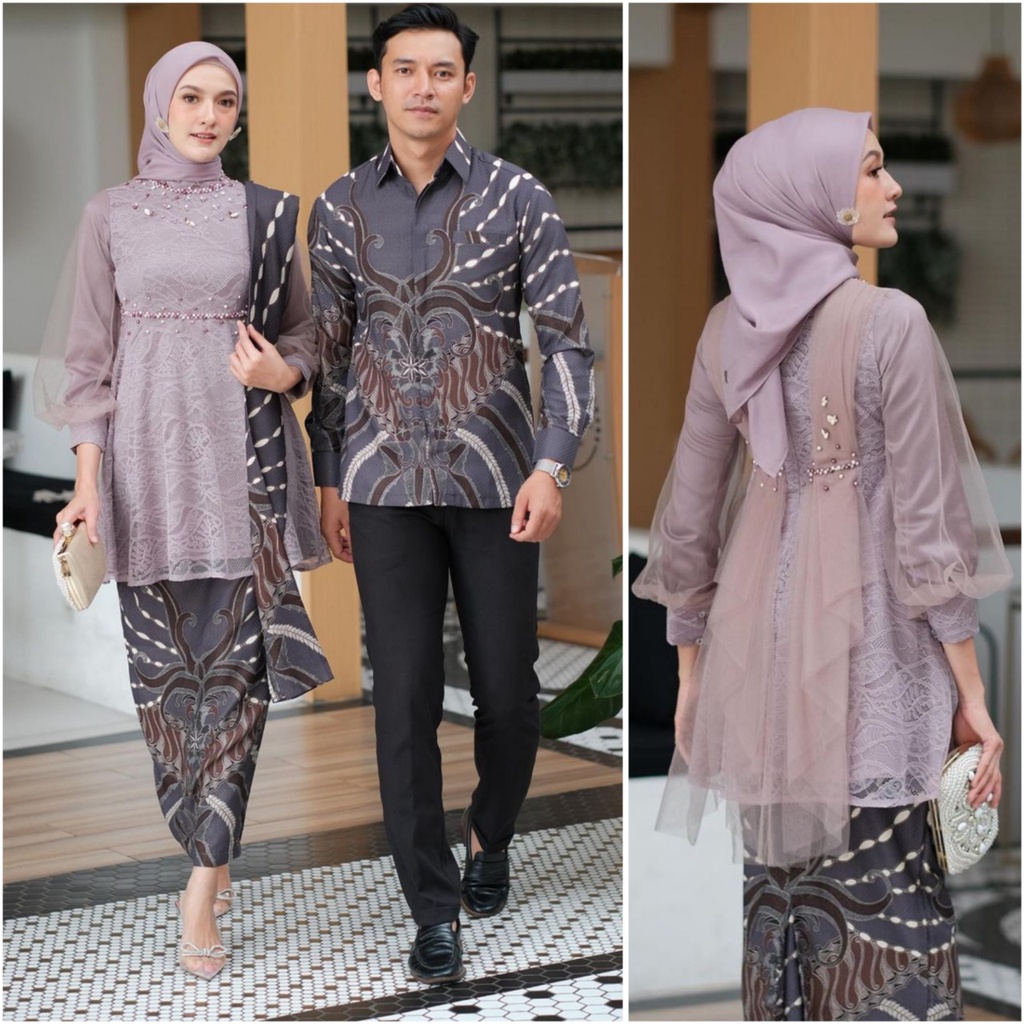 Kebaya modern wisuda couple batik brukat remaja terbaru mewah satu set pasangan keluarga baju pesta tunangan lamaran kondangan wanita muslim kekinian model nadine