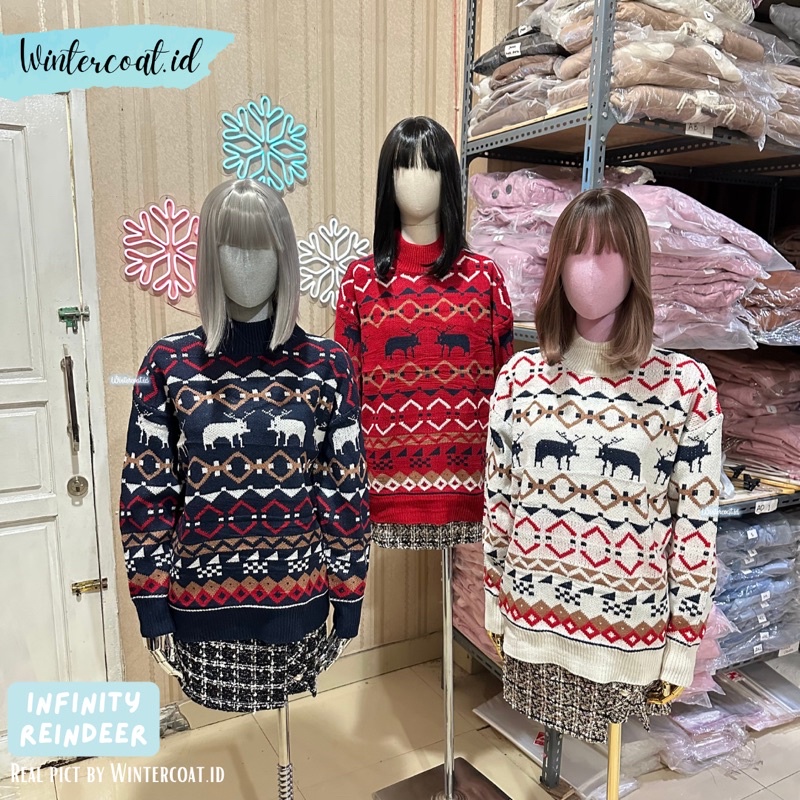 Sweater natal import hangat unisex cowok cewek couple christmas baju hadiah reindeer rudolph