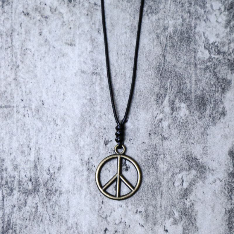 Kalung Tali Pria Liontin Bandul Peace Logam Bronze Necklace Adjustable