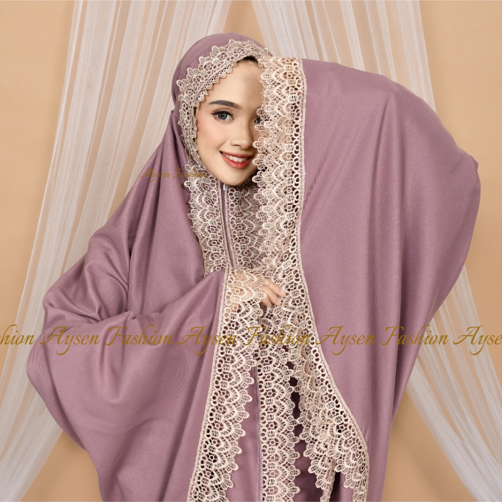 Mukena Dewasa Inayah Series 2 in 1 Resleting Katun Polos Renda