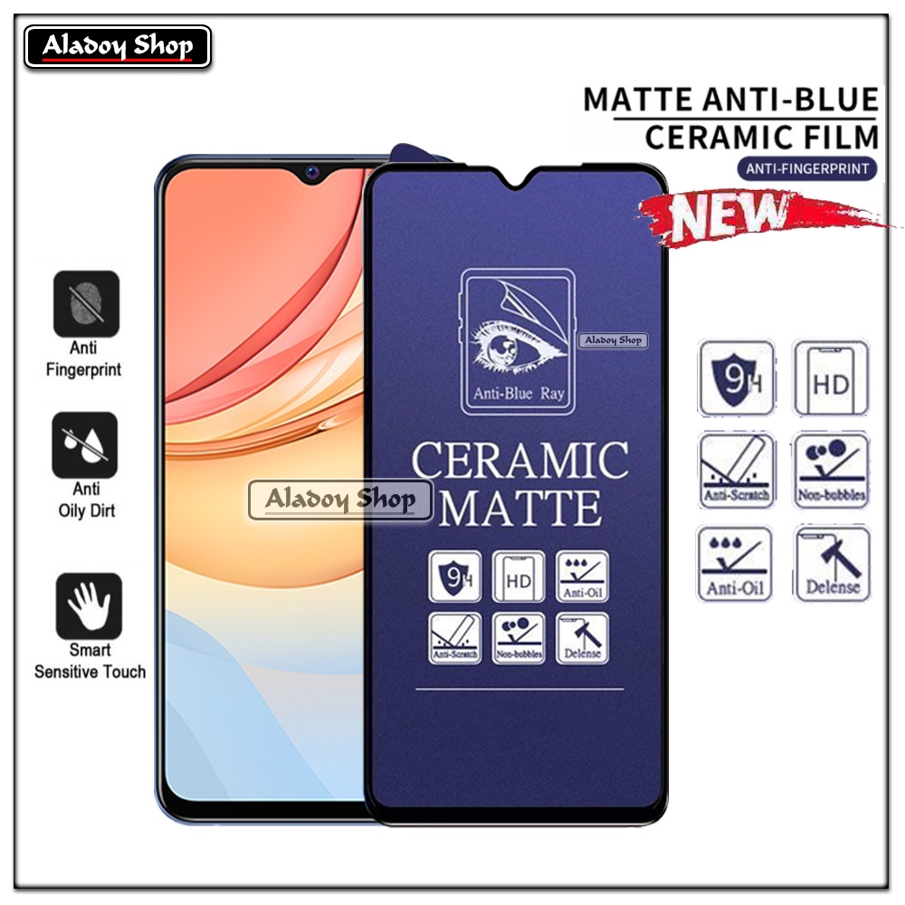 PAKET 3IN1 Anti Gores Blue Matte Anti Glare Vivo Y33/Y31 + Tempered Glass Camera dan Skin Carbon