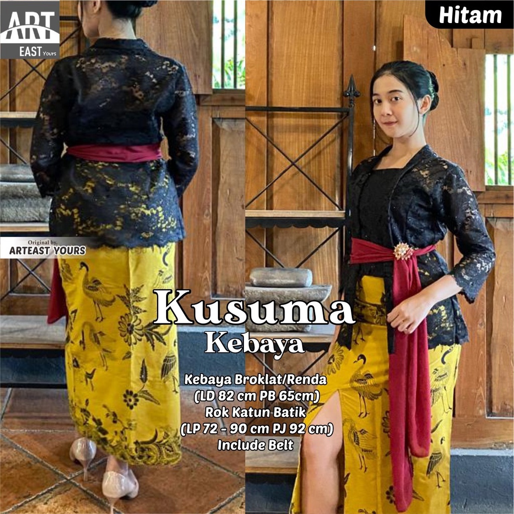 KUSUMA Model Setelan Kebaya Brokat Kutu Baru Hitam Kebaya Pesta Kondangan Wisuda