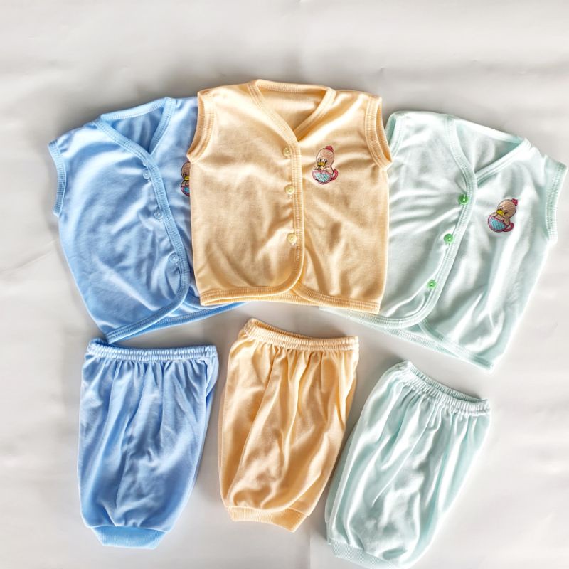 Setelan Bayi Tanpa Lengan Polos Bordir