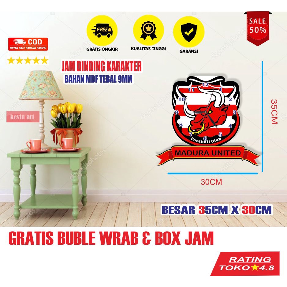 Jam Dinding Keren Tempel Tembok Motif Madura United Unik Artistik