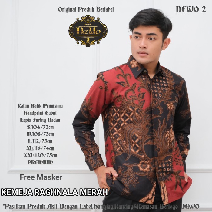 Raghnala Merah Kemeja Batik Pria Lengan Panjang Batik Pria