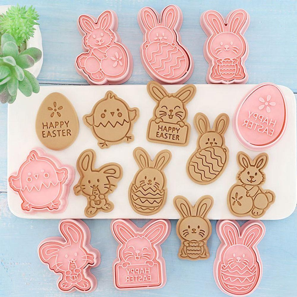 Top 8pcs/set 3D Kelinci Paskah DIY Cetakan Kue Plunger Plastik Cookie Cutter