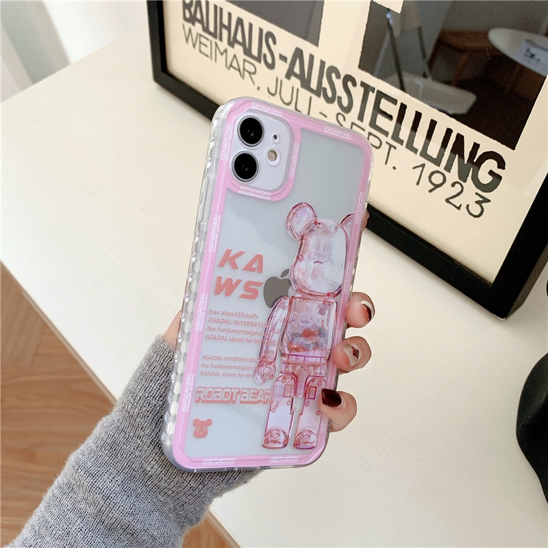 IPHONE Fashion Wave Violent Bear Transparan Phone Case Kompatibel Untuk Iphone13 12 11 Pro Max X Xs XR Frosted Edge Shock Resistant Lembut TPU Back Cover